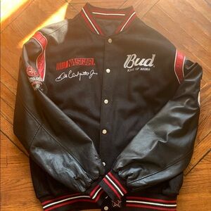 Vintage Leather Jeff Hamilton Reversible Dale Jr NASCAR Bud Light Bomber Jacket